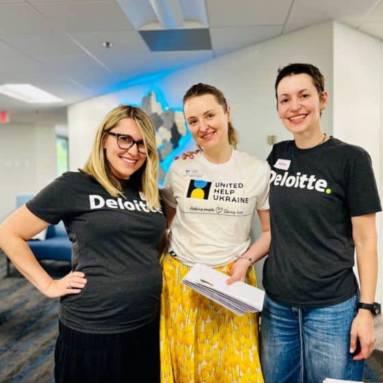 Volunteers from Deloitte in United Help Ukraine's office during one of the community events.